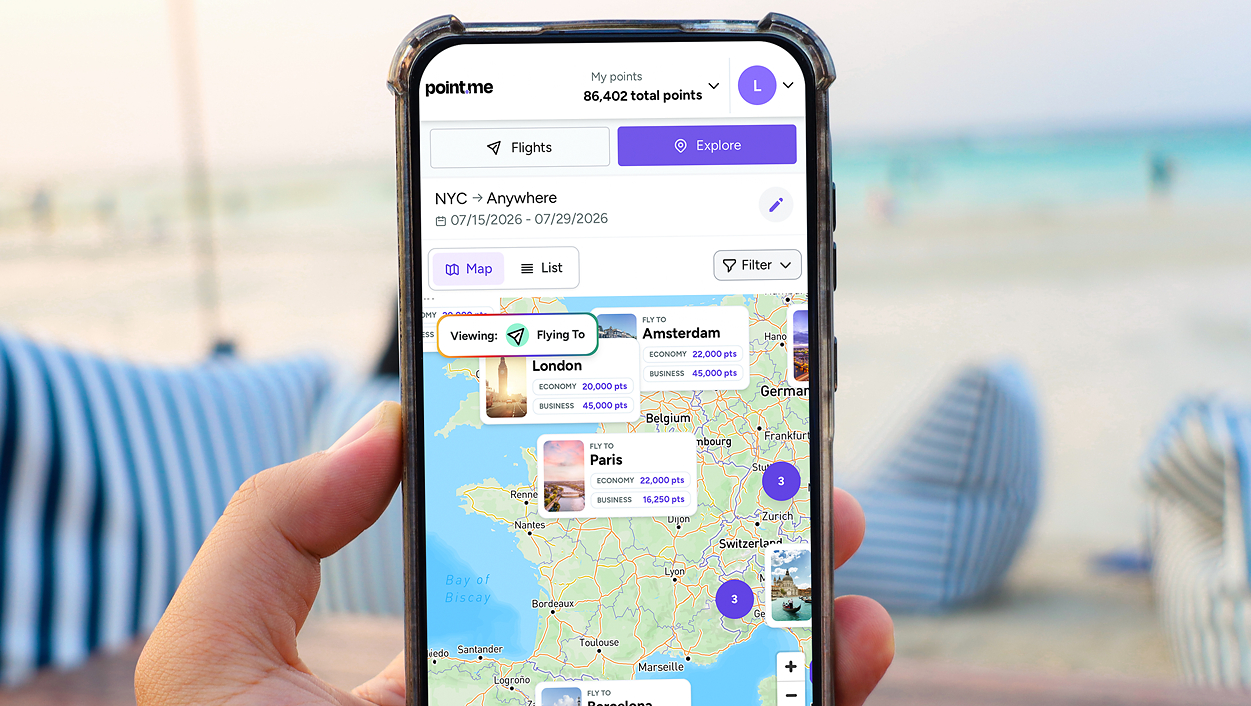 Explore is a personalized interactive award travel map. Instead of having to choose a specific origin and destination, travelers are able to search deals from and to any region in the world, across ranges of dates. By combining a visual global map with real-time award pricing, flexible departure dates, loyalty program and credit card filtering, and a calendar heat map that shows the best pricing, travelers can identify where their points can take them and uncover the best award flight deals.