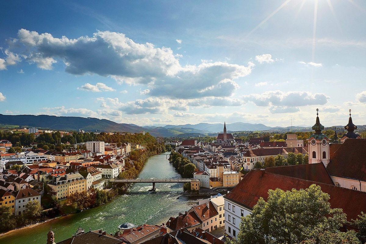 Steyr’s old town beside the meeting of the Enns and Steyr rivers in Austria